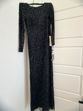Adrianna Papell Black Beaded Long Dress